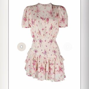 Love Shack Fancy- Pink Cream Ruffled Puff Sleeve Mini Sundress
